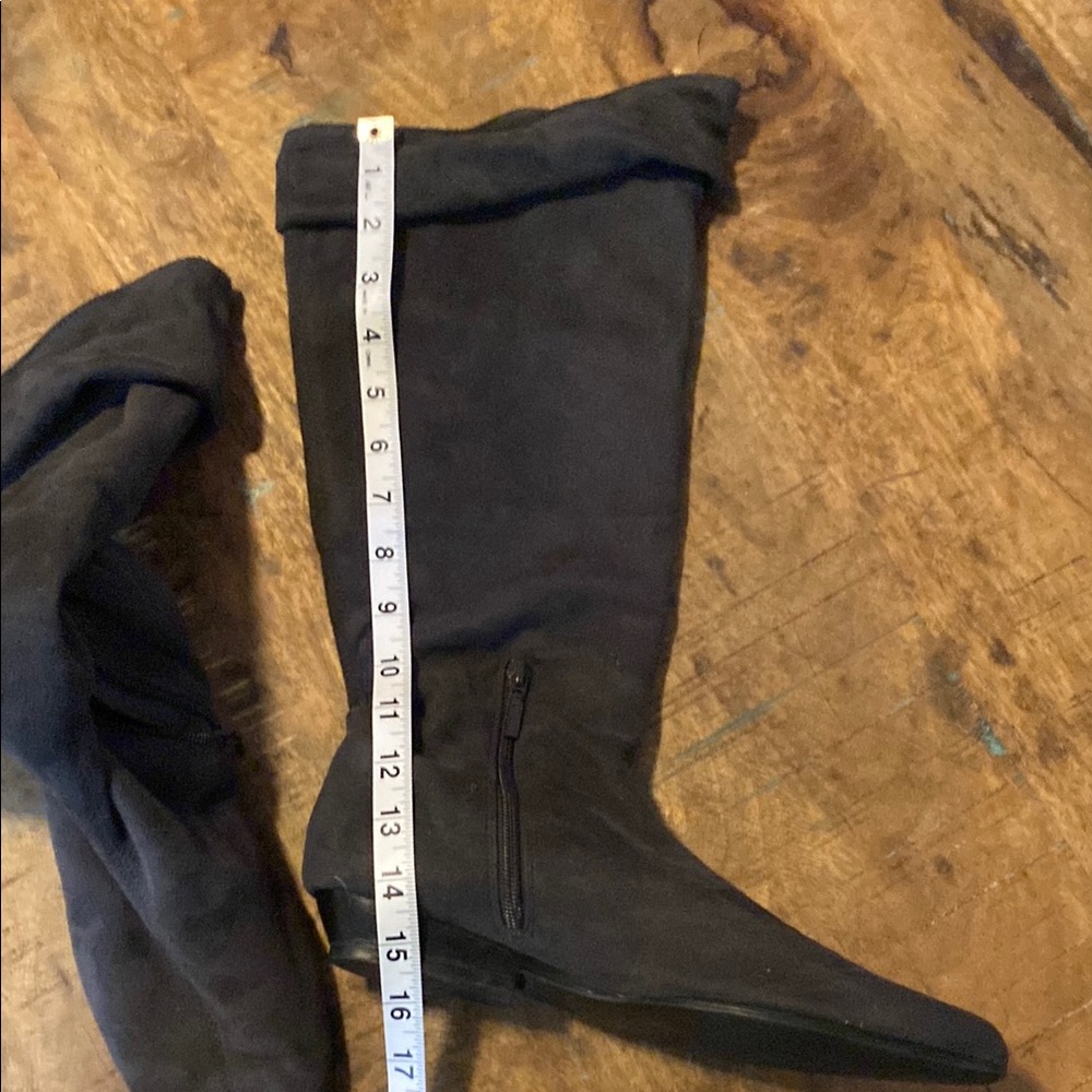 Dark Gray Knee Boots with Soft Suede Material and Slouchy Style - Picture 10 of 10